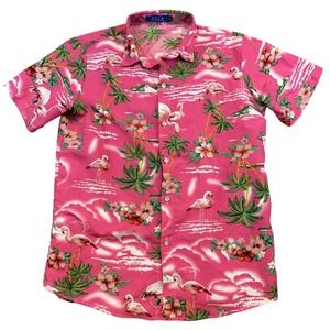 SSLR‎ Boys XL Pink Flamingo Tropical Hawaiian Short Sleeve Button Down Shirt